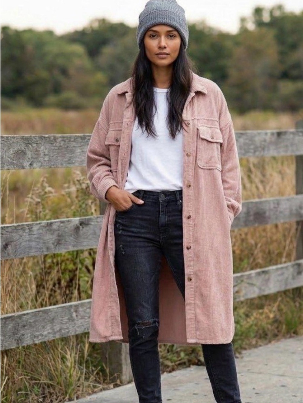 Pilcro Corduroy Duster Shacket Top Shirt Dress Dusty Pink Casual Oversized Sz S